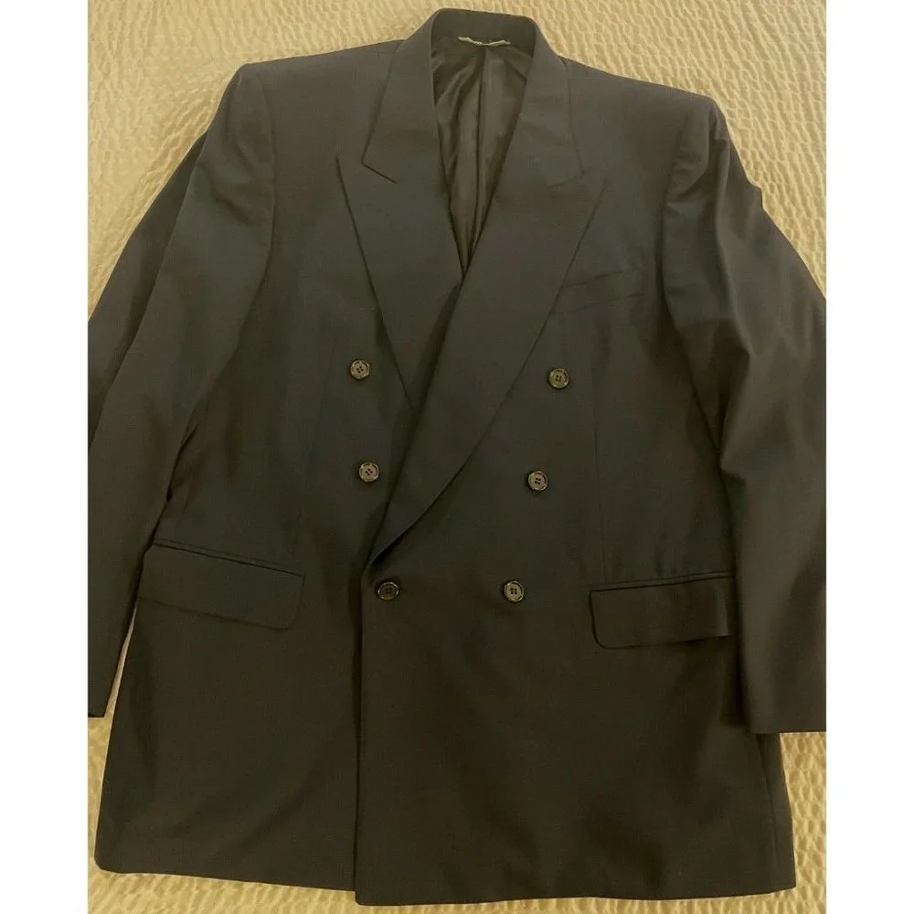 CANALI Vintage Super 100's Loro Piana Wool DB Peak Suit in‎ Navy Size 44 R